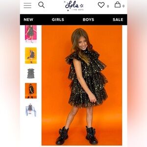NWT Lola + The Boys Tiered Tulle Gold Star Black Dress, birthday dress, Size 8